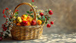 A picnic basket with fresh fruits. Healthy eating concept, generative ai