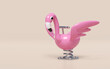 Playground flamingo spring rider isolated on pink background. 3d render illustration