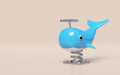 Playground whale spring rider isolated on pink background. 3d render illustration