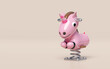 Playground unicorn spring rider isolated on pink background. 3d render illustration