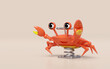 Playground crab spring rider isolated on pink background. 3d render illustration
