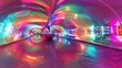 360 degree immersive abstract studio interior with vibrant light effects and metallic reflections 3d illustration