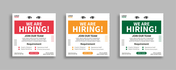 Wall Mural - We are hiring job vacancy social media post or square web banner template vector design	