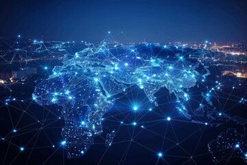 Wall Mural - Digital Map of Asian Network Technology created with Generative AI