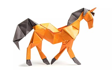  Paper Origami horse in flat style isolated on white. The art of paper folding
