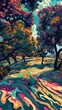 Psychedelic Art of a Windy Woodland Park in California Generative AI