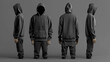 Male hoodie sweatshirt in front back and side views, generative ai