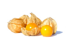 Cape Gooseberry On White Background. It Is One Of The Best Berries. It Is A Plant In The Same Family As Eggplant. Rich In Nutrients And High In Vitamins. Soft And Selective Focus.
