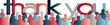Banner Thank you text. Group silhouette multicultural front-view people.  Thanks.Thankful.Gratitude between co-workers or friends. Appreciation. Community. Feedback. Follower