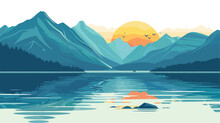 Annecy Lake In French Alps At Sunrise. Hand Drawn Style