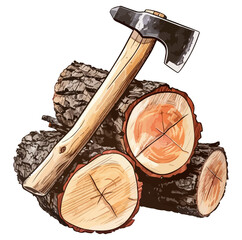 axe chopping firewood illustration