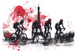 Red watercolor paint of cyclist athlete on race bike by eiffel tower