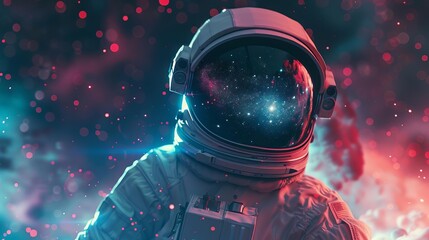 Wall Mural - astronaut reflecting stars galaxy and nebula in helmet outer space exploration concept digital art