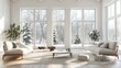 bright and airy scandinavian living room with large windows white interior 3d rendering