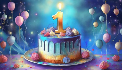 Canvas Print - birthday first year with cake