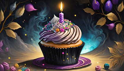 Canvas Print - birthday cupcake with candles