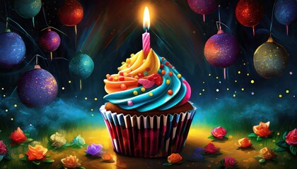 Canvas Print - birthday cupcake with candles