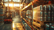 Warehouse with forklift and goods