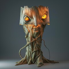 Wall Mural - a tree stump lamp with eyes on it