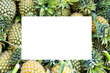 Ripe pineapples fruits. Bright tropical background. free space for text.