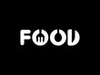 Text Illustration of the 'FOOD' use Spoon, Fork, Knife Shape in Negative Space, flat, simple, memorable and eye catching, can use for Logo, Apps, Website, Food and Beverage sign, or Graphic Design 