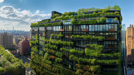 Wall Mural - A building with a green roof and a lot of windows