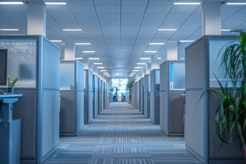 Wall Mural - Office cubicles with privacy screens that simulate looking out from a spaceshipâ€™s window, offering