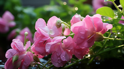 Blooming pea after rain background, wallpaper