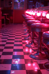 Leinwandbilder - A flooring design that mimics the classic checkered tiles of a 1950s diner but uses LED lighting to