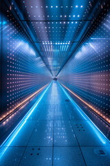 Leinwandbilder - A hallway lined with interactive LED panels that light up with the footsteps of passersby, leaving a