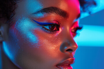 Poster - A makeup tutorial series featuring neon eyeshadows and liners, demonstrated against a backdrop of so