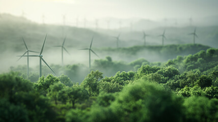 A field of solar panels with a few wind turbines in the background