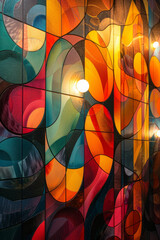 Poster - A mural where art deco patterns from the 1920s merge seamlessly into a digital landscape of interact