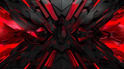 Wall Mural - abstract red and black metal design, cybernetic geometric lines in a modern vector