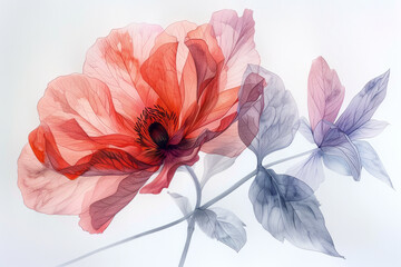 Aufkleber - A botanical illustration with layers of transparent watercolors, giving depth and vibrancy to the pe