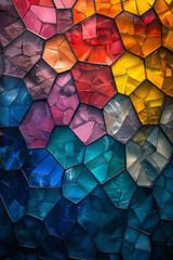 Aufkleber - A photograph-style illustration of a digital wallpaper featuring interlocking hexagons in a spectrum