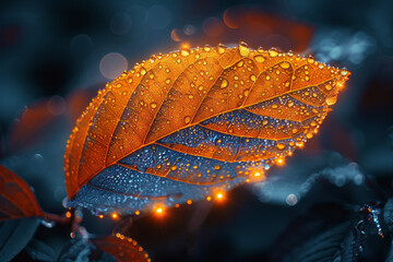 Poster - A photograph-style illustration of dew forming on a leaf in the early morning, representing condensa