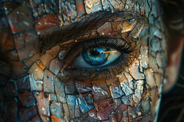 Aufkleber - A pixel mosaic that gradually reveals a hidden portrait as the viewer steps back, showing how perspe