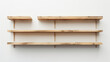 A minimalist bookshelf consisting of a series of horizontal wooden planks attached to a wall with nearly invisible brackets. . .