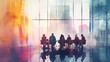 © christian - Business people hold a meeting in a meeting room with a beautiful view, created with generative AI technology