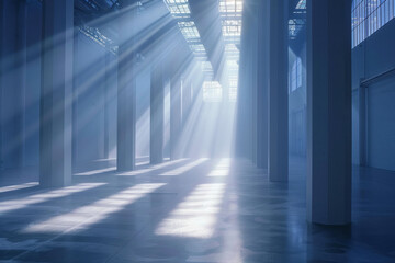 Fototapete - A series of light installations where beams are programmed to cross and recede rhythmically, creatin