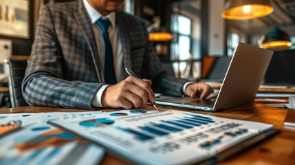 Accountant using calculator with coins and financial report. Finance background