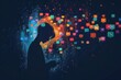© DK_2020 - Silhouette of a person with app notification bubbles overhead, overwhelmed by social media