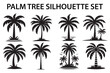 © Tshirt - Palm tree Silhouette Set, set of black silhouettes of a palm tree, silhouette of a palm tree isolated