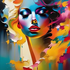 Wall Mural - colorful abstract art illustration with beautiful face and oil colorful oil