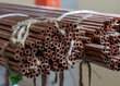 Many copper pipes, warehouse copper plates . High quality photo