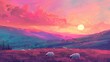 sheep in the mountains at sunset