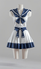 Female sailor costume uniform 3d designed, front view, ad mockup isolated on a white and gray background.