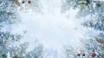 Wall Mural - A serene and picturesque Christmas background featuring softly falling snow and peaceful woodland creatures