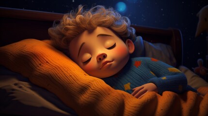 Poster - cartoon little boy character sleeping